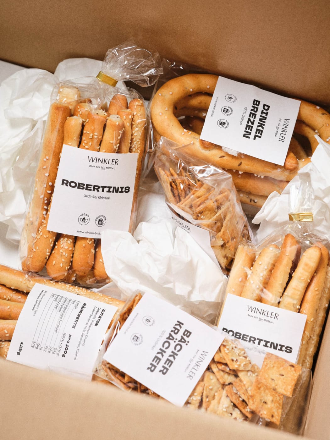 Bäckerei Rebranding und Packaging Design für die Bäckerei Winkler mit individuell gestalteten Etiketten und hochwertigen Brot- und Snackverpackungen